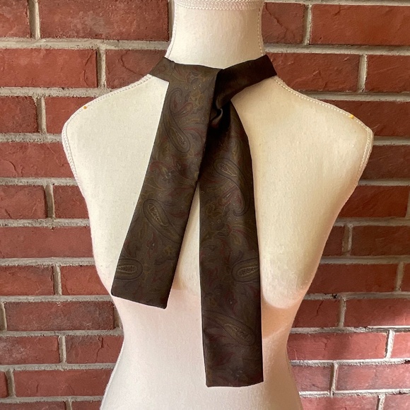 Roots Handmade Paisley Geometric Print  Silk Skinny Scarf Unisex Made in England - Picture 1 of 10